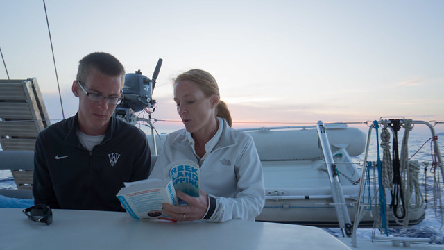 Julie and Matthew studying a map